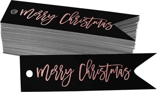 Miniatura 28 de Etiquetas de papel colgantes con texto en inglés "Merry Christmas", 50 unidades Blanco