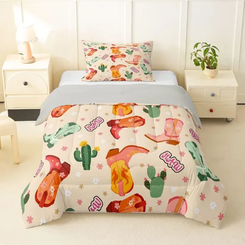 Miniatura 21 de Erosebridal Western Cowgirl Twin Bedding Set Western Cowboy Comforter Set for Kids Girls Horseshoe Boots Southwestern Comforter Wild West Cactus