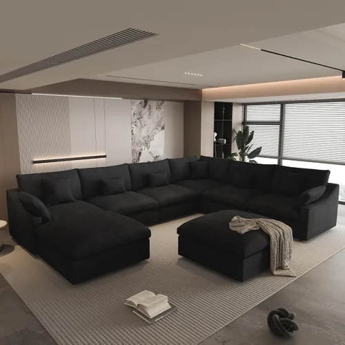 Miniatura 58 de WJShome Sofá Seccional Cloud Couch de 83 pulgadas para sala de estar, sofá seccional modular relleno de plumón, sofás en forma de L con otomana