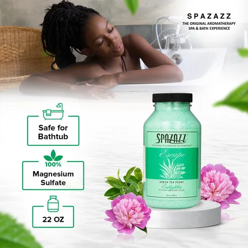 Miniatura 5 de Spazazz Cristales de aromaterapia para bañera de hidromasaje, peonía de té verde de 22 onzas, paquete de 2 unidades, aromaterapia para bañera