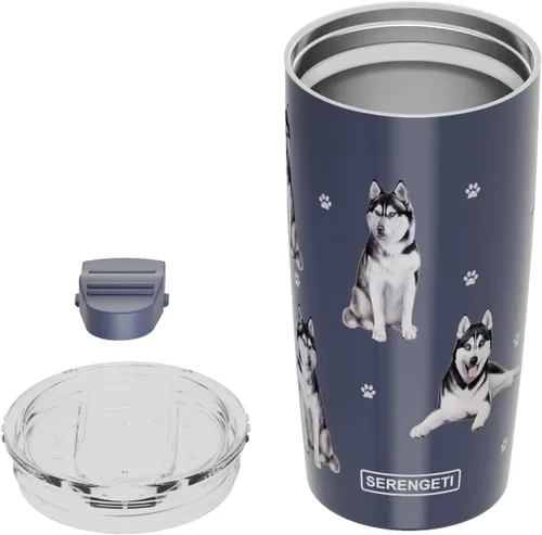 Miniatura 4 de SERENGETI Siberian Husky 20 oz. Vaso de acero inoxidable aislado al vacío con tapa a prueba de derrames - Impresión 3D - Taza de viaje aislada