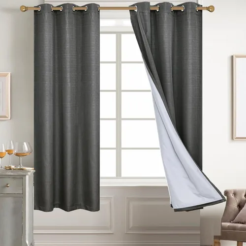 Miniatura 66 de Diraysid Cortinas 100% opacas de lino beige para dormitorio, con ojales, aislamiento térmico, cortinas de oscurecimiento de habitación