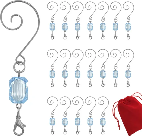 BANBERRY DESIGNS Ganchos para adornos de Navidad, joya acrílica azul claro, ganchos de alambre plateado, incluye bolsa de almacenamiento, paquete de