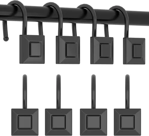 Miniatura 7 de GILLAS Ganchos decorativos para cortina de ducha, juego de 12 anillos para barra de cortina de ducha para baño, cuadrados resistentes a