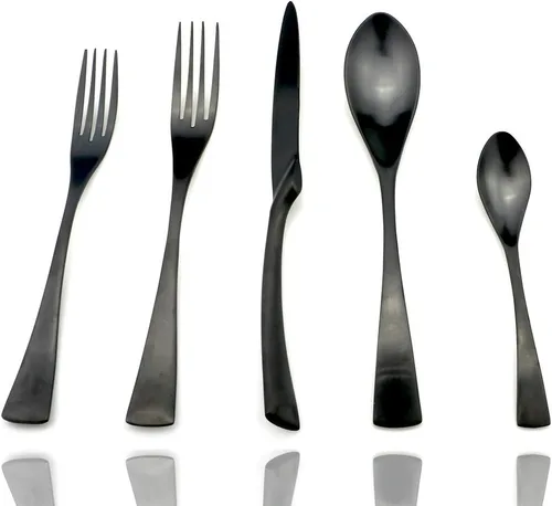 Miniatura 11 de JASHII Juego de cubiertos de acero inoxidable 18/10, 24 piezas, color negro mate, cuchillo de carne, tenedor de ensalada, cuchara de postre
