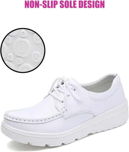 Miniatura 5 de DirraBra Mocasines de cuero para mujer, con plataforma, con cordones, transpirables, ligeros, cómodos