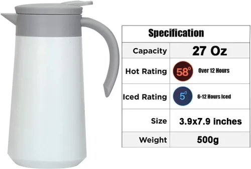 Miniatura 2 de Jarra térmica para café, tetera aislante de acero inoxidable, doble pared aislada al vacío, dispensador de café, té y bebidas para café, leche y té