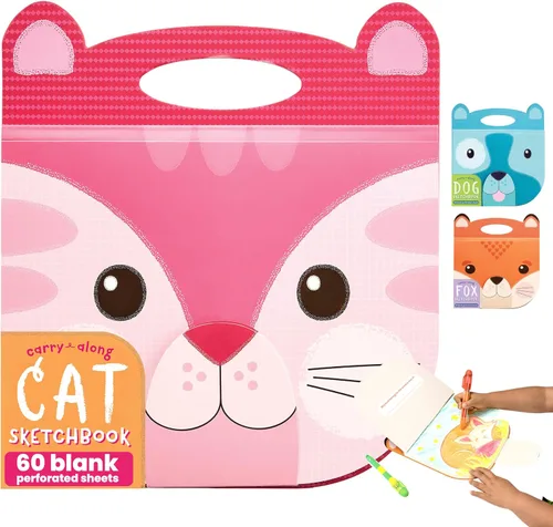 OOLY Cuaderno de bocetos portátil para niños, 60 páginas, 9 x 7 pulgadas, cuaderno de bocetos para viajes - Gato