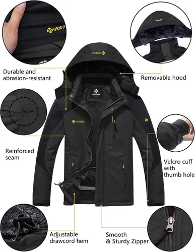 Miniatura 6 de GEMYSE - Chaqueta de esquí para hombre, para montaña, impermeable, resistente al viento, lluvia y nieve (color negro, talla M)