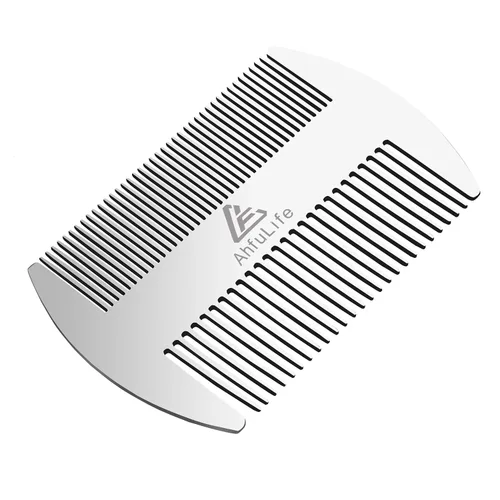 Miniatura 9 de AhfuLife Peine de metal para cabello y barba de acero inoxidable, peine antiestático de doble acción, peines de tamaño de tarjeta de crédito