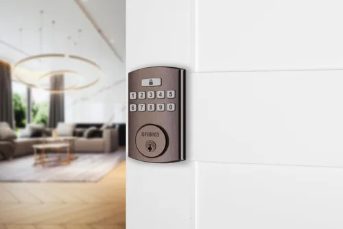 Miniatura 6 de BRINKS Cerradura de puerta de entrada sin llave, cerradura de puerta de teclado de alta seguridad, 50 códigos de usuario, función de bloqueo Bronce