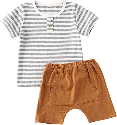 Miniatura 55 de fhutpw Conjunto de 2 piezas de ropa de verano para bebés, camiseta de manga corta, cintura elástica, pantalones cortos para niños pequeños