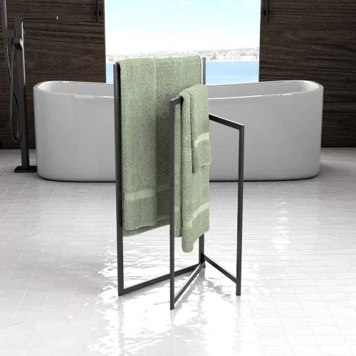 Miniatura 7 de Gatco Toallero independiente 1520MX para toallas de baño, diseño moderno de brazo abierto (acabado negro mate)