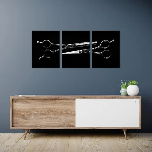 Miniatura 2 de Biuteawal Lienzo para el cabello, arte de pared, tijeras de peluquería, herramientas de corte de pelo, impresión de imagen en lienzo, 3 piezas