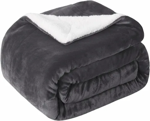 Miniatura 14 de SOCHOW Manta de forro polar Sherpa de doble cara, súper suave, lujosa manta de felpa, tamaño queen, 228.6 x 228.6 cm, gris