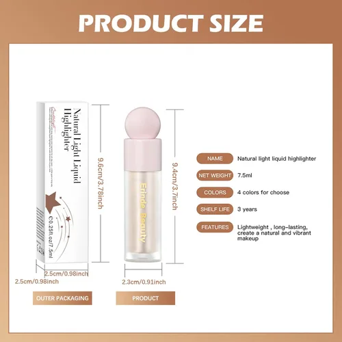 Miniatura 7 de Erinde Iluminador líquido, Barra bronceadora facial, Acabado natural brillante, Crema iluminadora sedosa y ligera de mezcla fácil, Sin crueldad, 01#