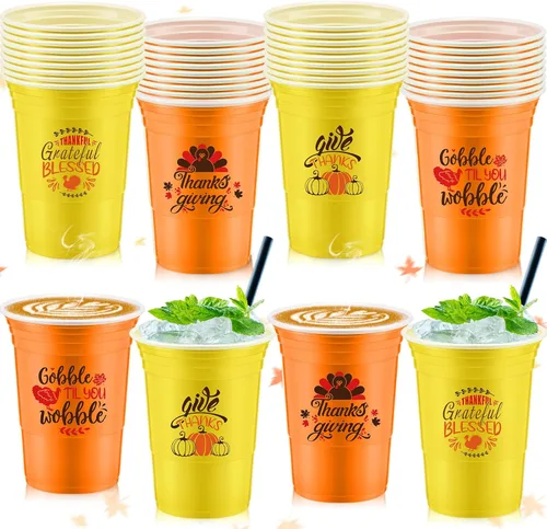Miniatura 9 de Jinei 100 piezas de vasos desechables de Navidad de 16 onzas, vasos de plástico para fiesta de Navidad, café, chocolate caliente y bebidas frías