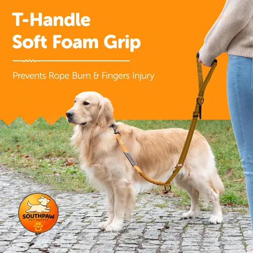 Miniatura 5 de Correa elástica para perro con absorción de golpes de 4 a 7 pies para Golden Retreivers con hebilla de cinturón de seguridad y mango acolchado