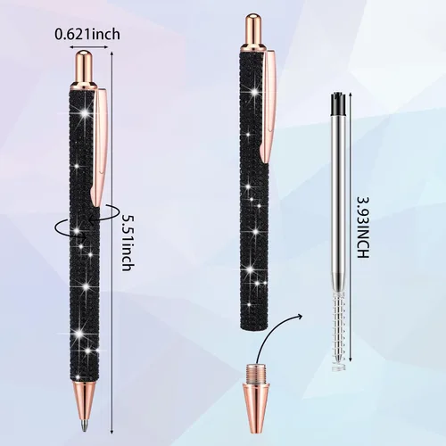 Miniatura 2 de Ireer 4 bolígrafos brillantes de diamantes de imitación para mujer, bolígrafo de tinta de metal con purpurina de cristal con 4 recambios de 0.039
