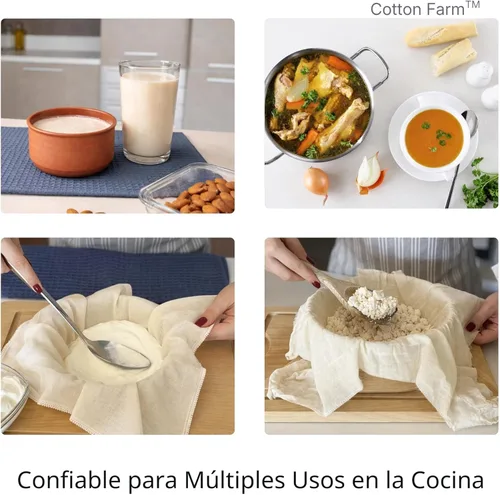Miniatura 6 de Cotton Farm - Paños de queso precortados, 18 x 18 pulgadas, grado 100, bordes sobrehilados, listos para usar, gasa de muselina para colar y cocinar