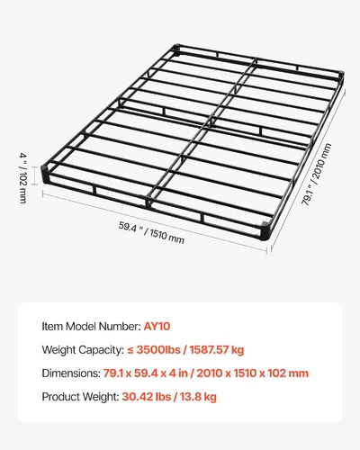 Miniatura 8 de VEVOR Base de cama tamaño Queen con tela lavable, marco de metal resistente para cama Queen, base de colchón de 4 pulgadas, capacidad máxima