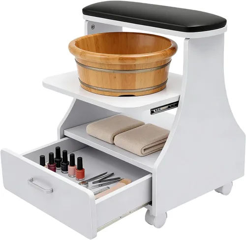 Miniatura 21 de Carrito de baño de pies de pedicura con ruedas, soporte de manicura, carrito portátil de esteticista para salón de belleza o spa de tecnología