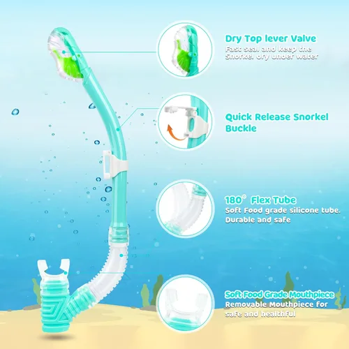 Miniatura 3 de Snorkel seco para niños, tubo de esnórquel definitivo para esnórquel, apnea y natación, tecnología de respiración fácil, válvula seca montada