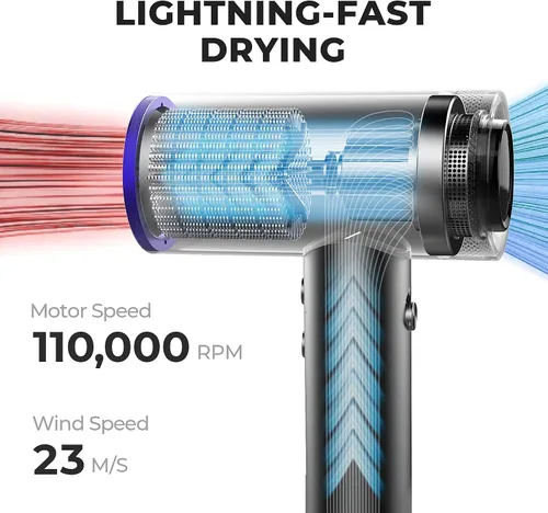 Miniatura 3 de TYMO Secador de pelo con difusor para mujer, secador profesional de alta velocidad de 1500 W con peine, secado rápido de 110,000 rpm, secador