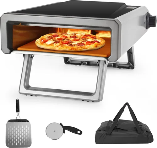 Horno de pizza de gas de 12 pulgadas, hornos de pizza portátiles para exteriores con kit de accesorios, horno de pizza de cocina de acero inoxidable