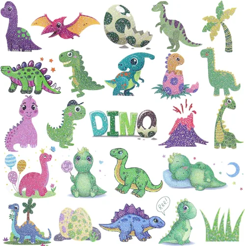 Tatuajes temporales de dinosaurios con purpurina para niños y niños, 12 hojas de tatuajes de dinosaurio con purpurina para niños y niños,