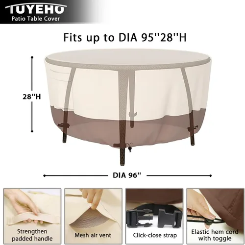 Miniatura 5 de Tuyeho Funda redonda para muebles de patio, tela Oxford duradera para mesa redonda al aire libre, impermeable, resistente a los rayos UV y a