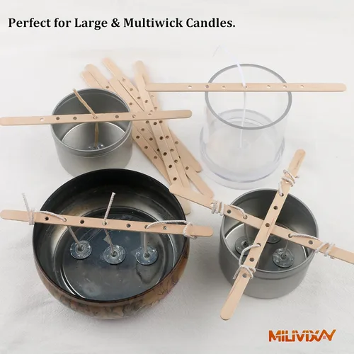Miniatura 7 de MILIVIXAY 100 soportes de mecha de madera, dispositivo de centrado de mechas de vela para velas grandes y multimecha.
