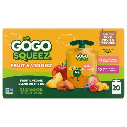 Miniatura 4 de GoGo squeeZ Fruit & veggieZ Paquete variado de puré de manzana y verduras, Pedal Peach y Boulder Berry, 3.2 onzas (paquete de 20), aperitivos sin