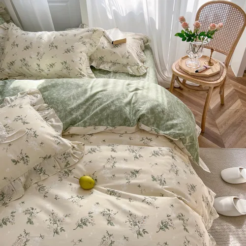 Miniatura 16 de MKXI Juego de ropa de cama con diseño de corbata de moño linda y rayas de flores rosas, tamaño individual, de algodón - Funda de edredón