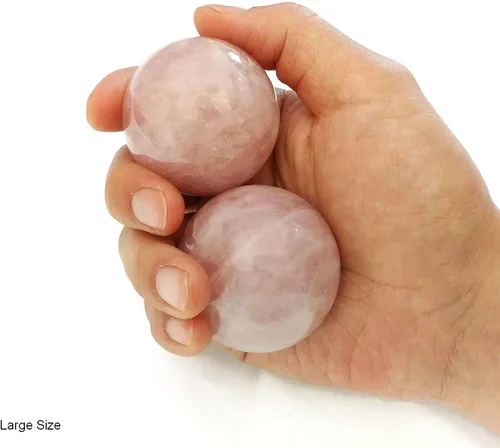 Miniatura 2 de Top Chi Bolas Baoding de cuarzo rosa para terapia de manos, ejercicio y alivio del estrés (grande de 2 pulgadas)