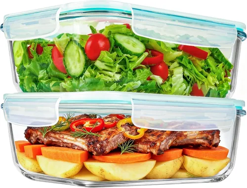 Paquete de 2 recipientes grandes de vidrio de 78 onzas / 9.8 tazas con tapas, recipientes de preparación de comidas para hornear, servir, recipiente