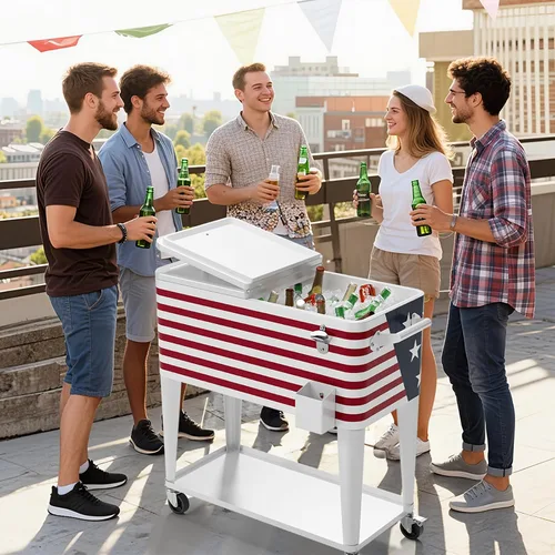 Miniatura 6 de Outvita Hielera Rodante de 80 Cuartos, Enfriador Portátil de Bebidas para Bar con Bandeja Colectora, Bandeja de Almacenamiento Inferior