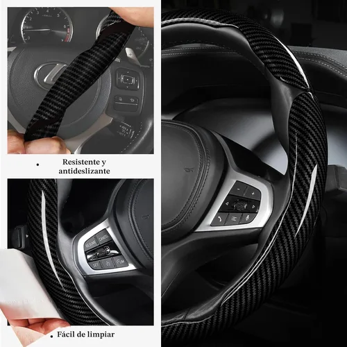 Miniatura 5 de Cubierta de volante de fibra de carbono, juego de accesorios de volante de coche con cierre de presión 3 piezas, protector antideslizante