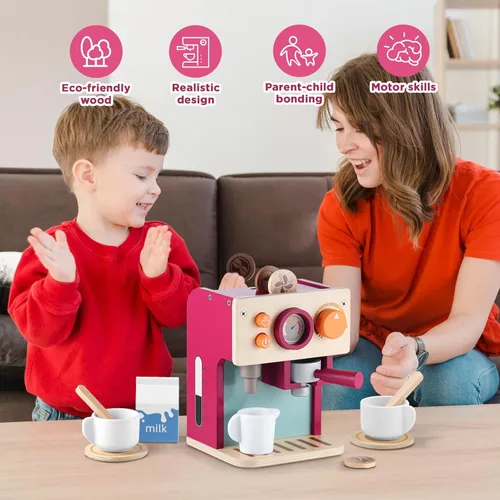 Miniatura 8 de GAGAKU Máquina de café de madera para niños pequeños, juguetes de aprendizaje Montessori para niñas y niños de 3, 4, 5 años, accesorios de cocina
