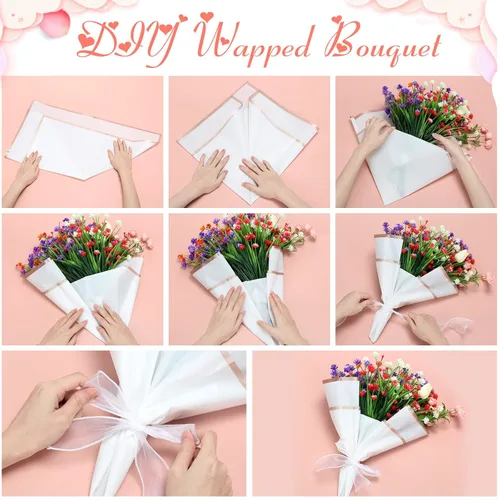 Miniatura 4 de Fainne 40 piezas de papel de regalo de ramo de flores para el día de la madre, papel de regalo floral impermeable con borde dorado, ramo floral