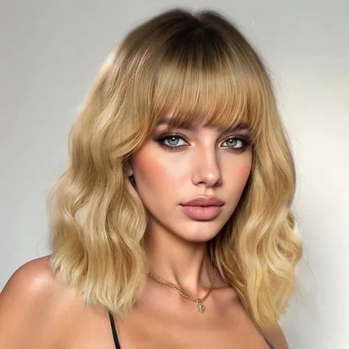 Miniatura 18 de AISI HAIR Peluca Bob Sintética Rizada y Ondulada Marrón Natural con Flequillo para Mujeres, 21-23 Pulgadas Marrón oscuro