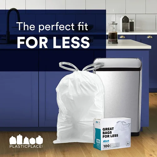 Miniatura 3 de Plasticplace Bolsas de basura, compatibles con código A (100 unidades), forro de bolsas de basura con cordón blanco, 1.2-2 galones 4.5 litros