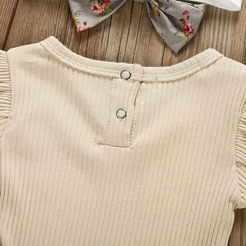 Miniatura 3 de Chyrbaby Ropa para bebé niña recién nacida, traje con volantes, traje acanalado, pantalones florales con diadema..