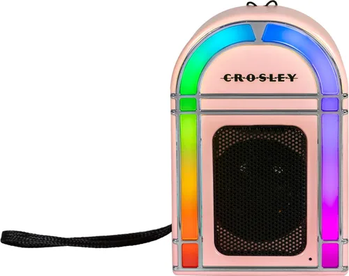 Crosley CR3046A-PI Mini Jukebox Altavoz Bluetooth portátil con luces LED y micrófono, rosa Rosado