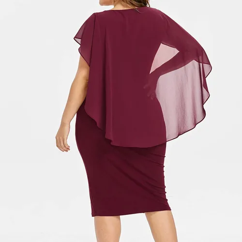 Miniatura 2 de SERYU Vestido ajustado de gasa con volantes para mujer, talla grande, con mangas de capa, favorecedor