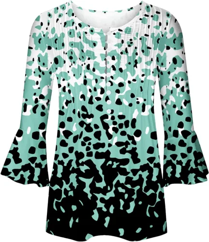 Miniatura 4 de Ceboyel Blusa tipo túnica con estampado floral para mujer, con botones, estilo Henley, con manga de codo, casual, trajes de moda para mujer