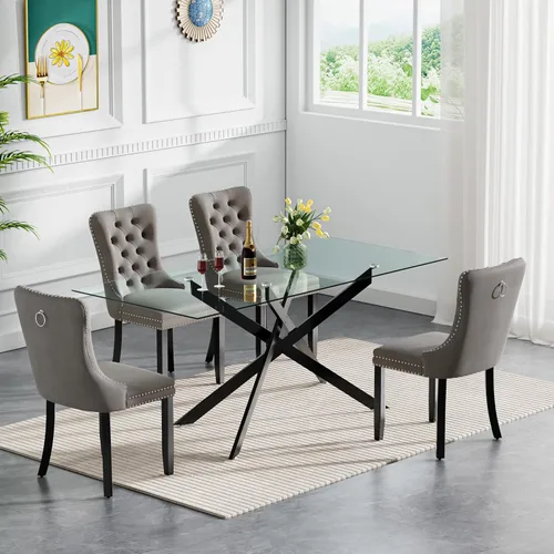 Miniatura 98 de HomVent Juego de mesa de comedor redonda de vidrio de 3 piezas, juego de mesa de comedor de vidrio templado para 2 mesas de cocina con 2 sillas