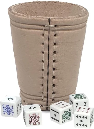 Miniatura 12 de Cyber-Deals - Taza compacta de cuero genuino para dados + dados con bolsa de almacenamiento de terciopelo negro