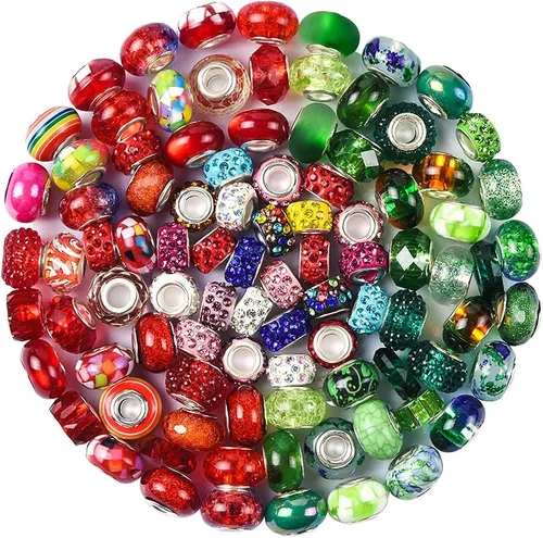 Aipridy Surtido de Cuentas Europeas de Agujero Grande Cuentas Espaciadoras Cuentas de Strass para Manualidades para Pulseras de Dijes DIY