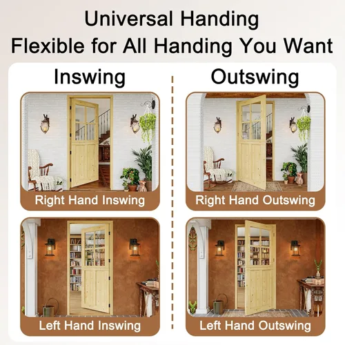 Miniatura 5 de Tablero de Puerta Holandesa para Interior y Exterior, 36" x 80", Universal 4 Lite Vidrio Templado Transparente Puerta Individual Dividida, Puerta